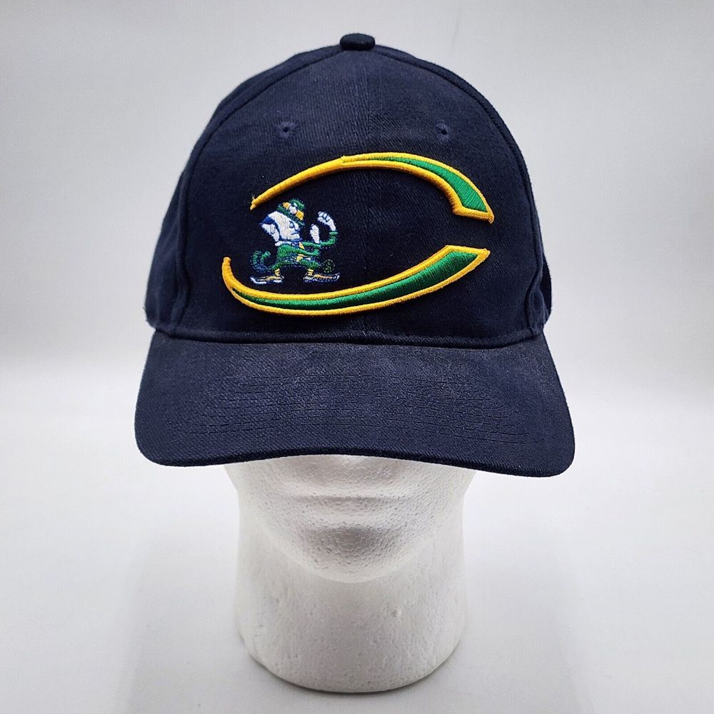 VINTAGE Notre Dame Fighting Irish Hat Cap Strap Back Adult Blue 90's Men's‎ Navy